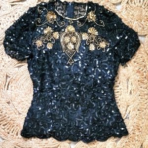 Sparkle this Holiday in Sequin Black and Gold Top